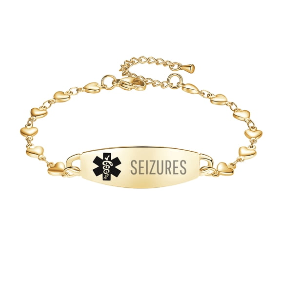 Linnalove Fashion Gold Heart Medical Alert Bracelets for Women Seizures bracelets 7-8.5 in Adjustable