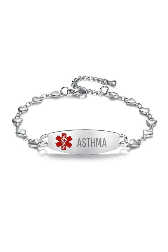 Fashion Heart Medical Alert Bracelets for Women Asthma bracelets 7-8.5 in Adjustable