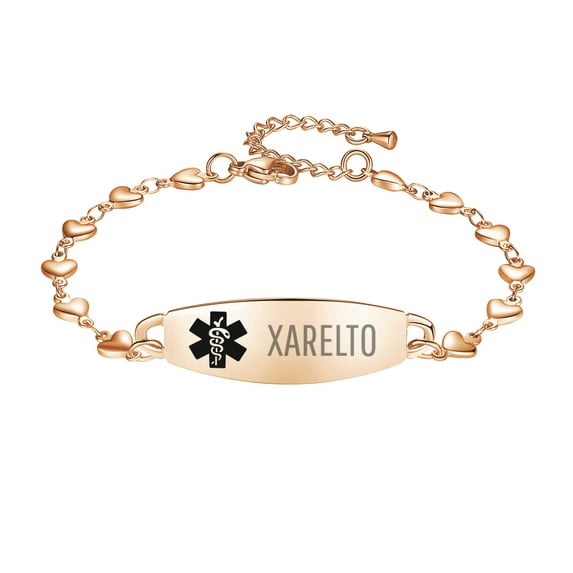 Linnalove Fashion Rose Gold Heart Medical Alert Bracelets for Women Xarelto bracelets 7-8.5 in Adjustable