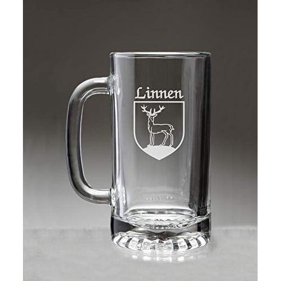 Linnen Irish Coat of Arms Glass Beer Mug (Sand Etched)