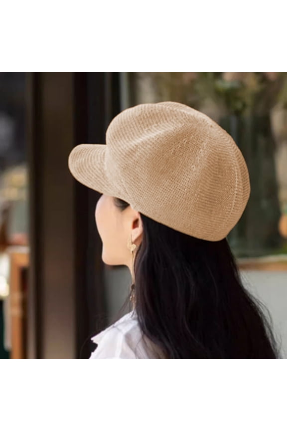1 Packs Womens Newsboy Cap Summer Straw Woven Beret Cap Vintage Visor Cap Cabbie Cap
