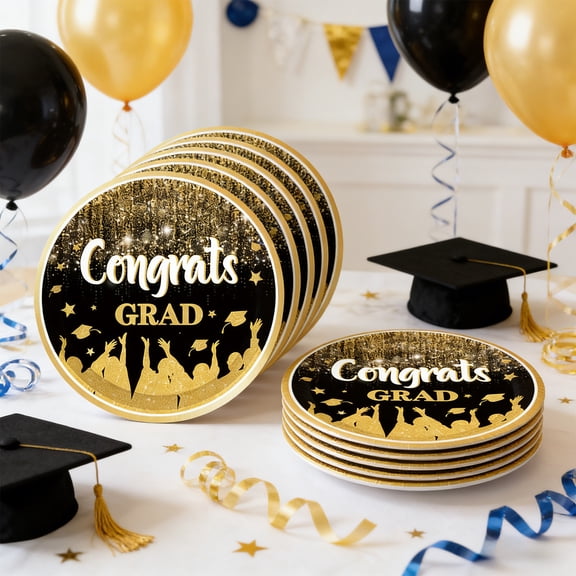 Linnome 10 Pack Graduation Paper Plates Disposable 9 and 7 Inch Class of 2026 Designs for Party Decorations