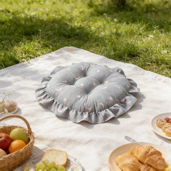 Linnome 16 Inch Round Lace Trim Seat Cushion Decorative Cover for Chair Stool Home Living Room Floral Design Comfortable Pad Washable