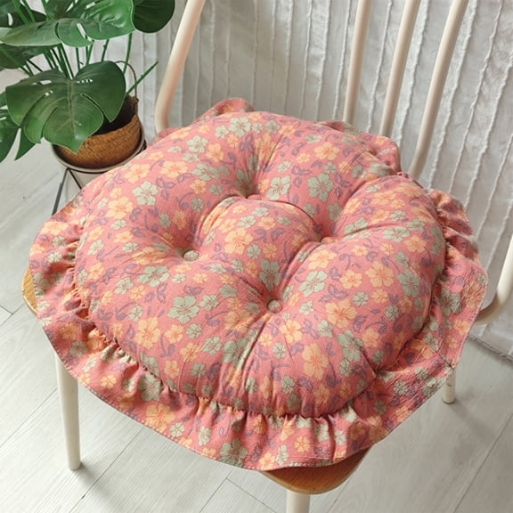 Linnome 16 Inch Round Lace Trim Seat Cushion Decorative Cover for Chair Stool Home Living Room Floral Design Comfortable Pad Washable