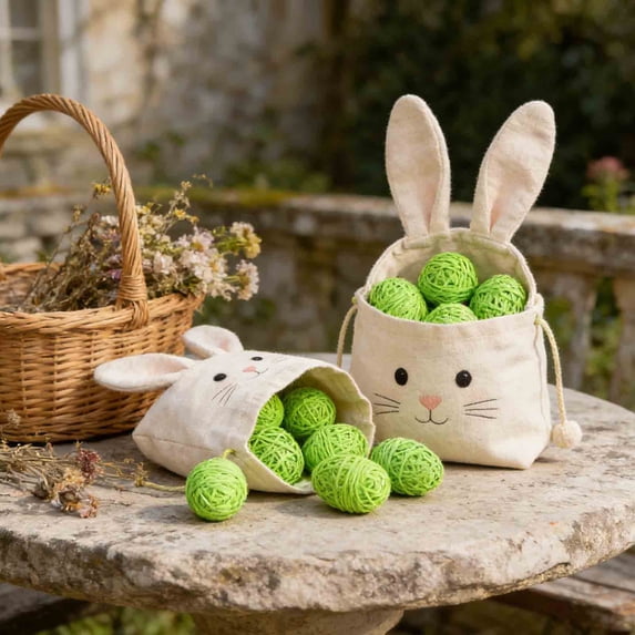 Linnome 2.6 Inch Natural Rattan Woven Oval Color Rattan Ball 2 Pack Spring Easter Home Decorative Hanging Orbs