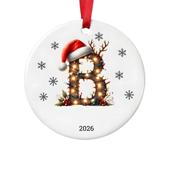 Linnome 2026 Christmas Initial Letter Ornament Acrylic Alphabet Hanging Ornament With Santa Hat Design Letter Xmas Keepsake Personalized Christmas Tree Decoration Gift For Family Friends