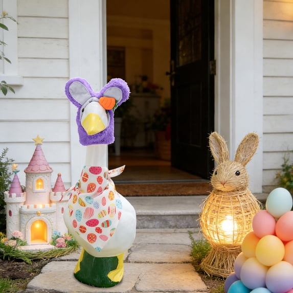 Linnome 23 Inch Large White Goose Holiday Decor Easter Porch Goose Clothing Set Spring Outdoor Festive Dress Up Suit