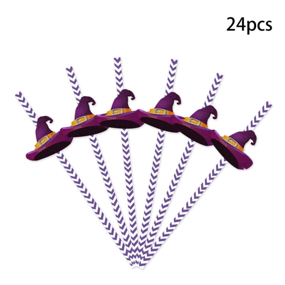 Linnome 24Pcs Halloween Paper Straws Disposable Decorative Drinking Straw 7.68in Length Party Beverage Table Decor