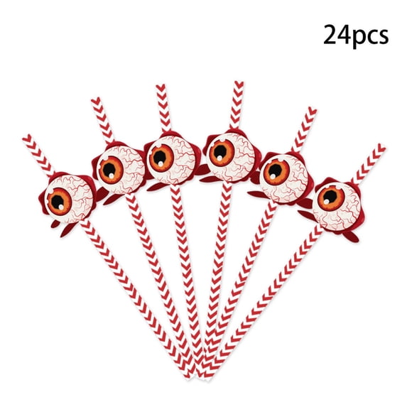 Linnome 24Pcs Halloween Paper Straws Disposable Decorative Drinking Straw 7.68in Length Party Beverage Table Decor