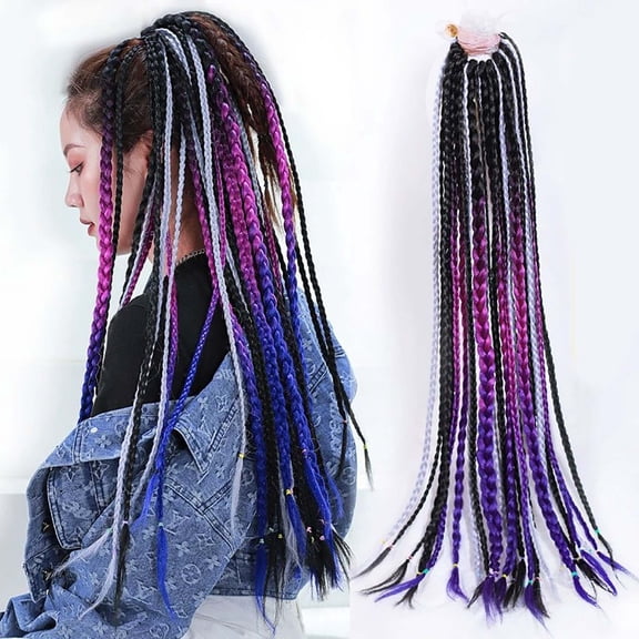 Linnome 25.6 Inch Elastic Dreadlock Ponytail Braided Hair Extension Stretchy Faux Locs for Cosplay Fashion Hairstyle Accessory Costume Party Use Daily Wear