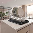 thumbnail image 1 of Linnome 3 Tier Foldable Dish Drying Rack Drainage Tray Stainless Steel,Kitchen Counter Dish Plate Bowl Storage Organizer Black Metal,Multi-Layer Dish Drainer Shelf for Kitchen Counter Space Saving, 1 of 6