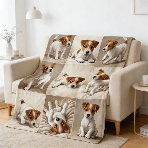 Linnome 30x40 Inch Flannel Soft Throw Blanket with Dog Pattern for Bed Couch Cozy Warm Comfort Pet Lover Gift