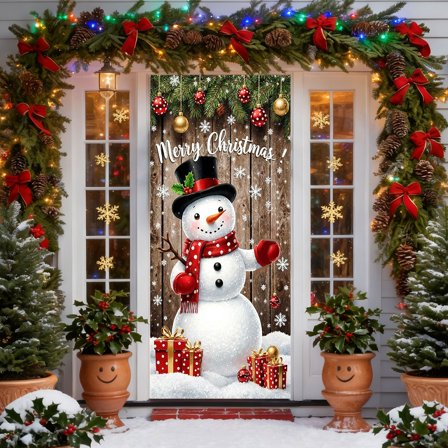 Linnome 35 x 72 Inch Christmas Door Cover with Festive Design, Holiday Door Curtain for Interior Decoration, Premium Party Decor for Seasonal Celebrations