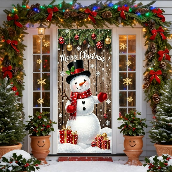 Linnome 35 x 72 Inch Christmas Door Cover with Festive Design, Holiday Door Curtain for Interior Decoration, Premium Party Decor for Seasonal Celebrations