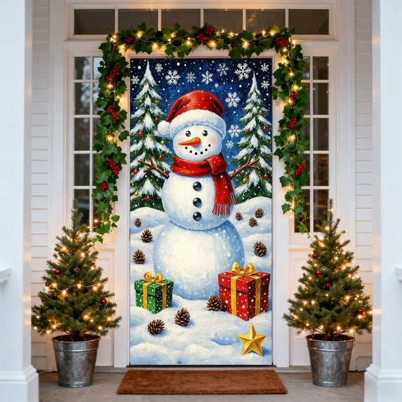 Linnome 35x71 Inch Santa Claus Door Decoration, Christmas Pattern Door Cover for Indoor Outdoor Use, Holiday Decor