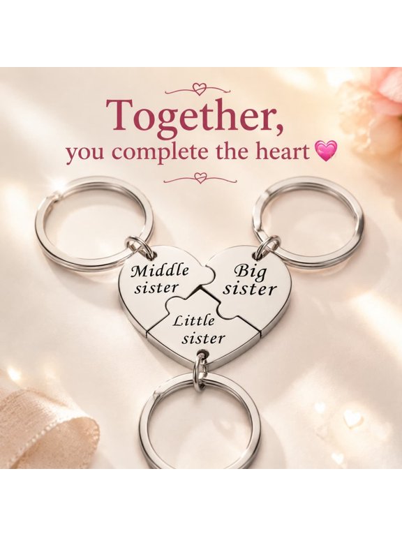 3PCS Sister Keychain Gift from Sisters and Loved Ones Matching Keychain Set Stainless Steel Alloy Polished Tarnish Resistant Double Sided Engraved for Keys Bag Purse Birthday Christmas Gift
