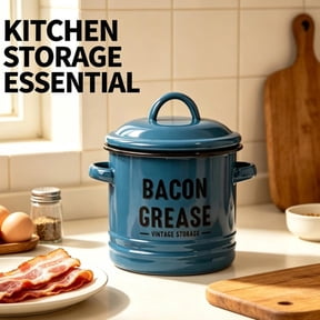 Linnome 1.2L Bacon Grease Container Enamel Ceramic Fat Can for Grease Drippings Storage Durable Easy to Clean Kitchen Practical Use