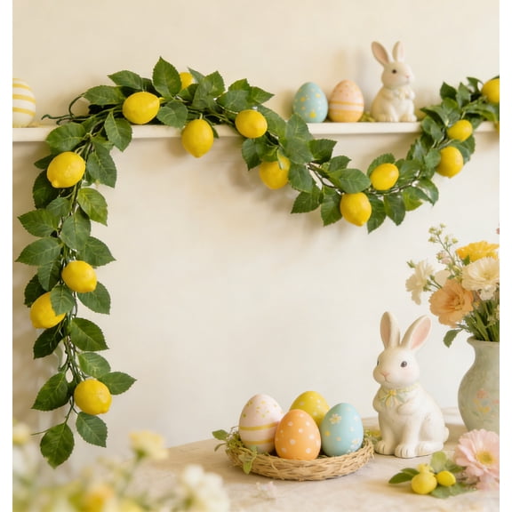 Linnome 5.9Ft Lemon Vine with Leaves 72 Fork Faux Greenery Indoor Outdoor Wall Wreath Garland Decor Easter Spring Home Greenery Accent