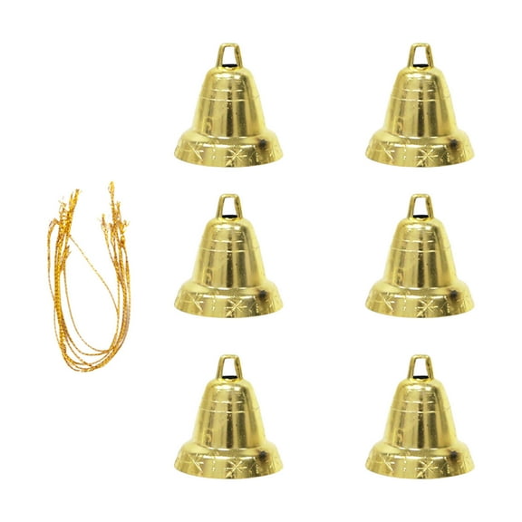 Linnome 6 Packs Christmas Tree Pendant Jingle Bell with Rope Hanging Decor Christmas Bell Hanging Bell Plastic Golden