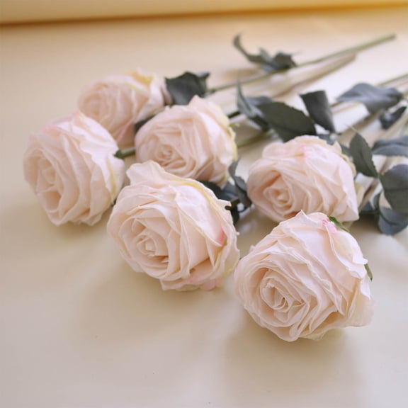 Linnome 6PCS Roses Artificial Flowers– 18.9" Orange Rose Silk Flowers with Long Stems Realistic Fake Rose Bouquet for DIY Wedding Arrangements Table Vase Centerpieces Home Event Decor