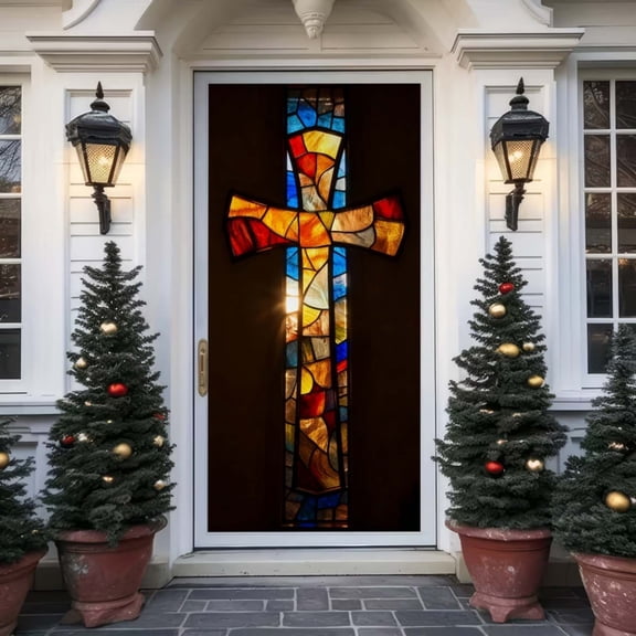 Linnome 70.87×35.43 Inch Easter Door Cover Holiday Front Door Decor Doorway Scene Spring Party Accent