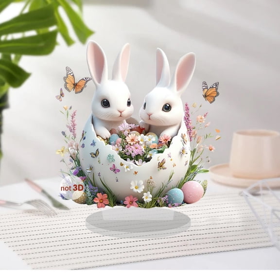 Linnome 8 Inch Easter Bunny 2D Acrylic Decoration Standing bunny Figurine for Home Living Room Bedroom Tabletop Shelf Mantel Decor
