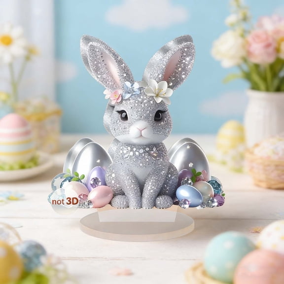 Linnome 8 Inch Easter Bunny 2D Acrylic Decoration Standing bunny Figurine for Home Living Room Bedroom Tabletop Shelf Mantel Decor