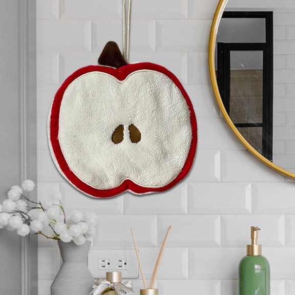 Linnome Apple Shaped Hand Towel Absorbent Hanging Towel with Loop for Kitchen Bathroom Sink Decorative Functional
