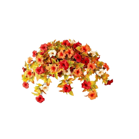 Linnome Autumn Artificial Petunia Hanging Bush Fake Trailing Flower for Front Porch Balcony Patio Basket Decor