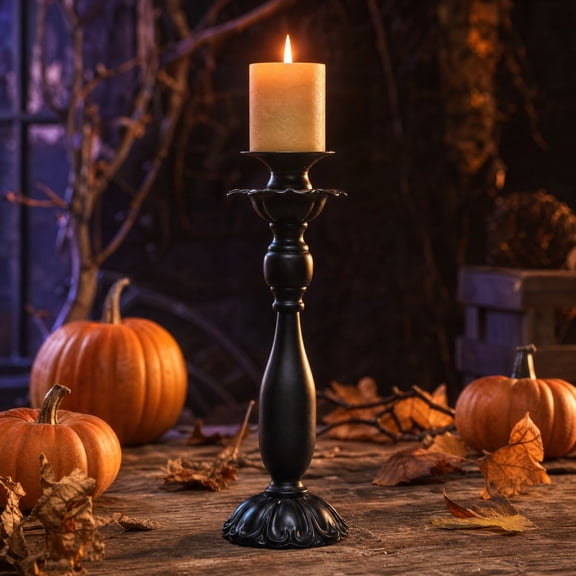 Linnome Black Metal Candle Holders Rust Scratch Resistant Solid Iron Frame Fit Mysterious Eerie Light Projection Gothic Home Decor Gift
