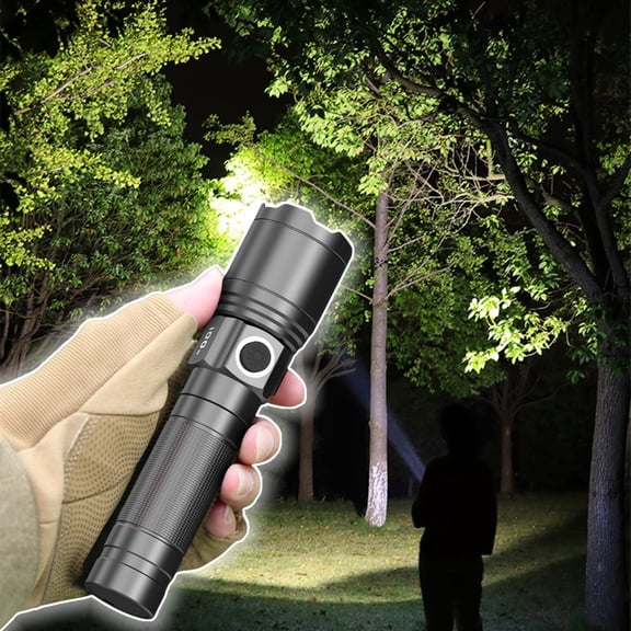 Linnome Bright LCD Battery Flashlight Zoomable Rechargeable Handheld Light with Multiple Modes for Outdoor Use
