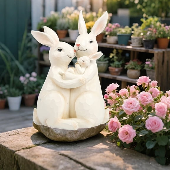 Linnome Bunny Family Animal Statue Memorial Ornament Personalized Decor Accent Home Garden Tabletop Festival Decoration Piece