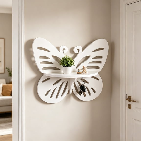 Linnome Butterfly-shaped Wall-mounted Storage Shelf Punch-free Ins Style Floating Wall Organizer Bedroom Cosmetic Aromatherapy Small Plant Display Rack