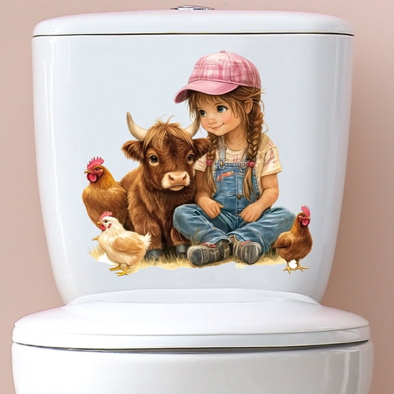 Linnome Cartoon Animal Cow Bathroom Wall Decals Set Waterproof Adhesive for Tub Tile Shower Fun Farm Theme s Room Decor