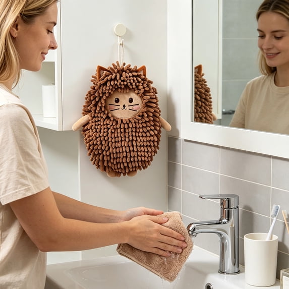 Linnome Cartoon Hand Towel Weave Hanging Doll Fast Dry Absorbent Cloth for Kitchen Bathroom Daily Hand Wiping Decor Ornament