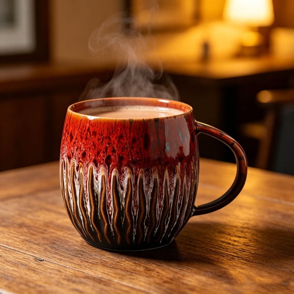 Linnome Ceramic Coffee Mug Large Capacity Retro Texture Breakfast Water Cup Four Color Handmade Pottery Drinkware