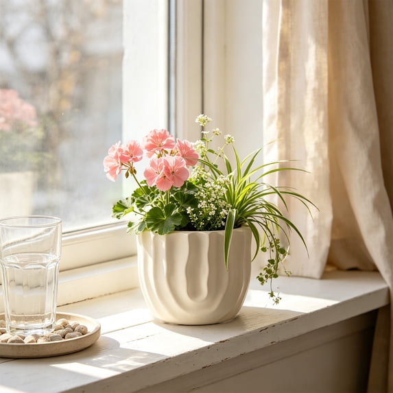 Linnome Ceramic Mini Flower Pot Retro Drainage Hole Planter for Small Green Plants Desktop Decor 4.33x4.33x3.54in