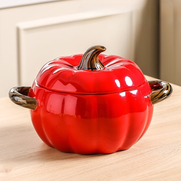 Linnome Ceramic Pumpkin Bowl Halloween Tableware for Milk Oatmeal Breakfast Unique Holiday Gift 6.1x3.9 Inch