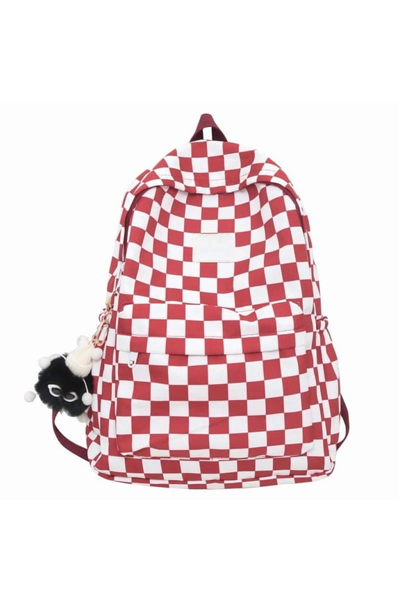 Checkerboard Backpack Red Plaid Casual Backpack Lightweight for Trendy Daily Use 15.35x4.33x11.42in C