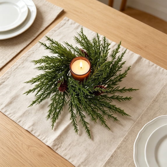 Linnome Christmas Floral Candle Ring Wreath Decor Table Centerpiece Garland for Dining Table Fireplace Party Holiday Tabletop Ornament 10.24x10.24x1.97in