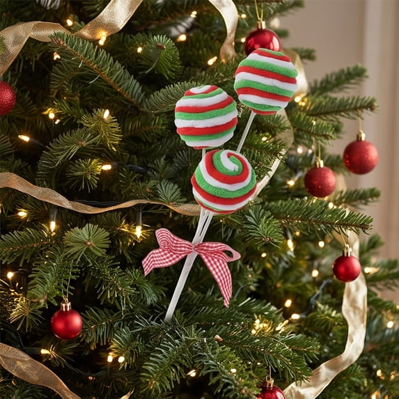 Linnome Christmas Lollipop Pick 3 Heads Red Green White Stripe Candy Cane,Xmas Tree Wreath Garland Holiday Decoration Pick,35cm Candy Ornaments for Christmas Tree Party Table Centerpiece Decor
