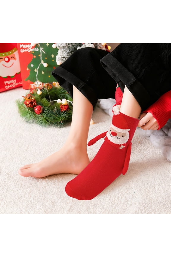 Christmas Magnetic Hand-Holding Socks Set, Mid-Tube Length Holiday Socks, Festive Decoration and Gift Socks for Christmas Celebration