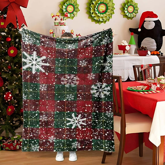 Linnome Christmas Snowflake Print Blanket - Soft Warm Throw for Sofa, Bed, Office and Travel Use, Multipurpose Holiday Fleece Blanket for Winter