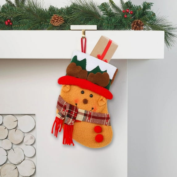 Linnome Christmas Stocking with Santa Claus Motif, Holiday Gift and Candy Bag, Festive Decorative Hanging Stocking for Celebrations