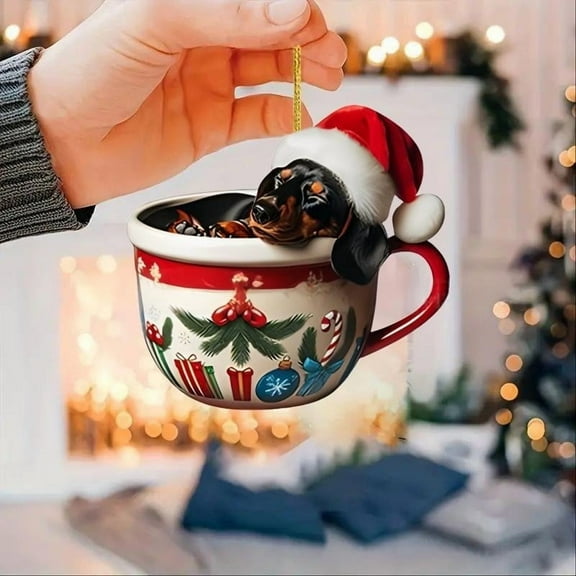 Linnome Christmas-Themed Auto Accessory, Hanging Car Decor with Festive Dog Design for Rearview Mirror, Home