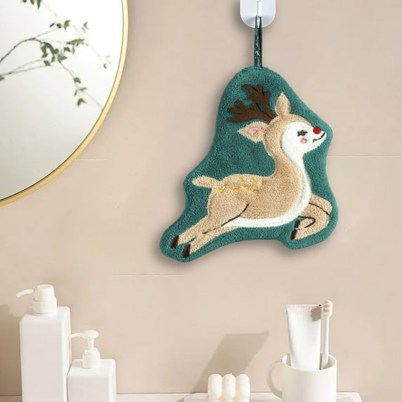 Linnome Christmas Themed Hanging Towel Set - Festive Kitchen and Bathroom Hand Towels for Bathroom and Kitchen