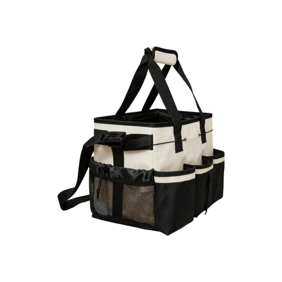 Linnome Cleaning Caddy Tote Bag Multi Pocket Fabric Tool Organizer with Detachable Shoulder Strap Large Capacity Household Supply Storage Carrier for Bathroom Kitchen Clean Accessories