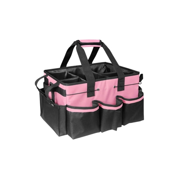 Linnome Cleaning Caddy Tote Bag Multi Pocket Fabric Tool Organizer with Detachable Shoulder Strap Large Capacity Household Supply Storage Carrier for Bathroom Kitchen Clean Accessories