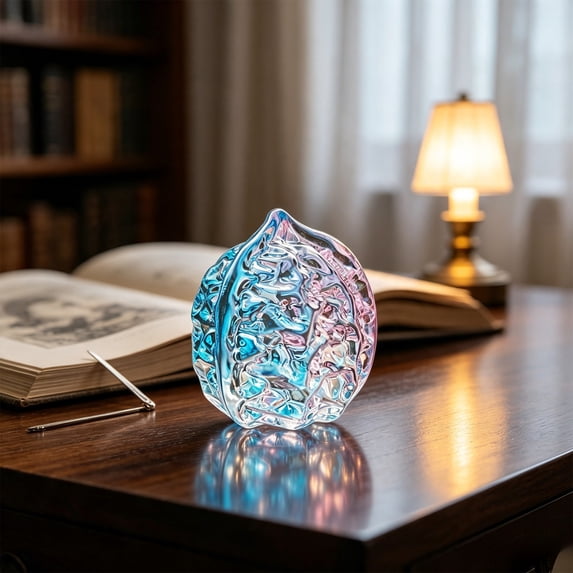 Linnome Colorful Crystal Glass Walnut Ornaments Decor - Handcrafted Glass Walnut Figurine Paperweight for Desk Shelf - Thoughtful Collectible Gift for Fathers Elders Collectors Home Decor