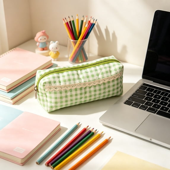 Linnome Colorful Pencil Pouch Makeup Brush Bag for Home Office Travel Portable Stationery Organizer 6.7x2.7x1.9 Inch